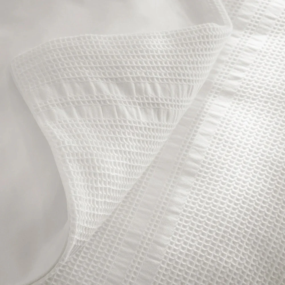 New BOLL AND BRANCH White Dobby Stripe Waffle Duvet Set Size Full/Queen